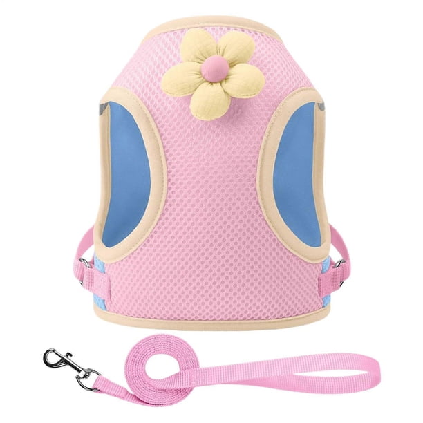 Puppy Harness Reflective Kitten Harness Breathable Accessory Cute Design For Walks Park Outdoor Nighttime Daily Travel Hiking Sakura Pink S