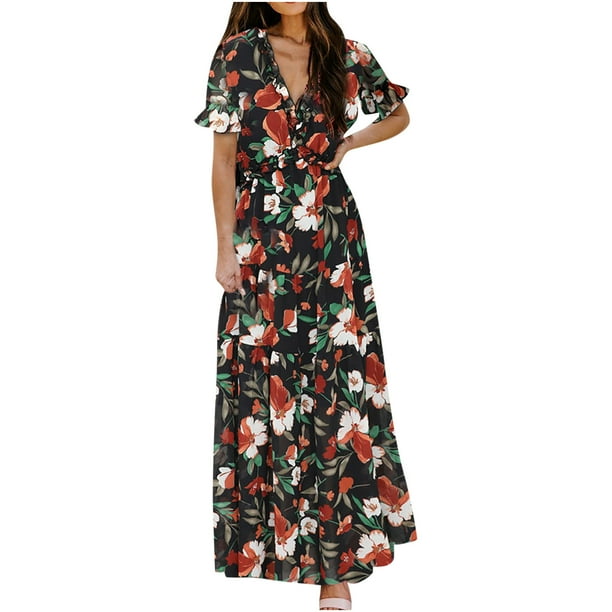 Vestido informal de manga corta con cuello en V y estampado de verano para mujer Fridja bnh4090