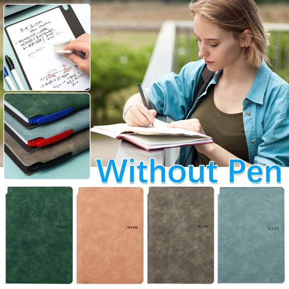 Reusable Whiteboard NotebookLeather NotepadPortable Dry Erase Board for Learners, Professionals Easy Wipe Writing Surface(Blue)