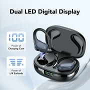 Wireless Earbuds Bluetooth Headphones with Earhooks, 60H Playtime LED Display, Deep Bass Over Ear Buds, IPX7 Waterproof Sport Earphones Built-in Mic for iPhone Android Running Gym, Black