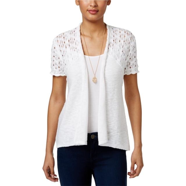 Style & Co. Suéter cárdigan con textura de algodón para mujer, blanco, extra pequeño
