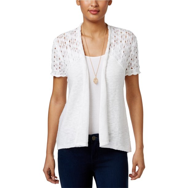 Style & Co. Suéter cárdigan con textura de algodón para mujer, blanco, grande