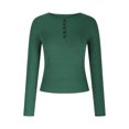 thumbnail image 4 of TKLPEHG Womens Long Sleeve Tops Casual Button Crew Neck Basic Tops Classic Solid Color Loose Lightweight Fashion Leisure Comfy Blouse (Green,XL), 4 of 7