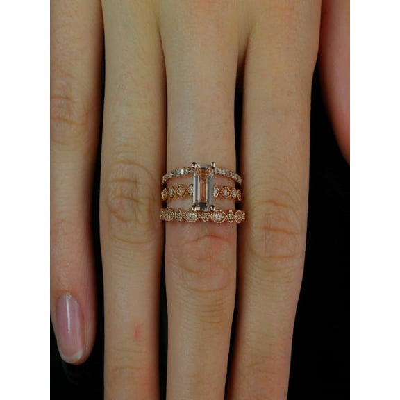 Sale 2 carat Morganite and Diamond Trio Ring Set in 10k Rose Gold with One Engagement Ring and 2 Wedding Bands