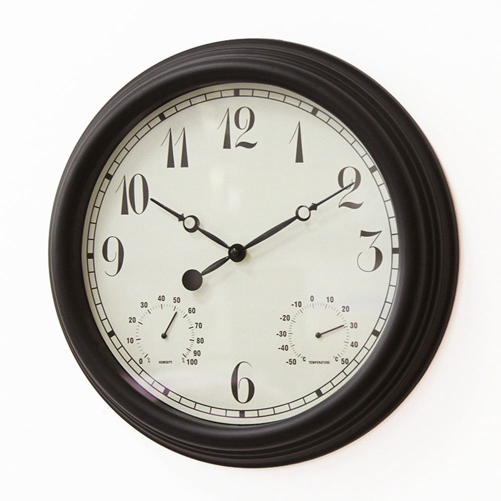 15 Inch Waterproof Clock With Thermometer And Hygrometer For Garden Use