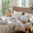 thumbnail image 4 of MooMee Wavy Striped Duvet Cover Set King 100% Washed Cotton Linen Like Textured Breathable 3-Piece (Light Grey, 104"x90"), 4 of 7