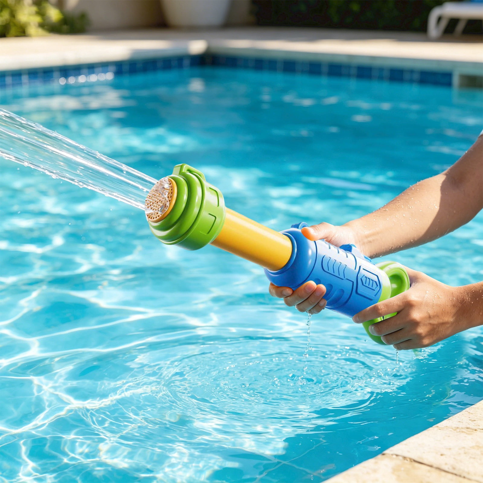 14.2in High Capacity Pull-Type Water Shooter, Multi-Hole Blaster Cannon for Summer Beach Fun, Outdoor Swimming Pool Game Toy, Blue
