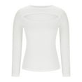 thumbnail image 4 of Uootdi 3/4 Length Sleeve Womens Tops Womens Sexy Cutout Front Round Neck Slim Fit Gift Shirts Stretchy Tops Ribbed Casual Basic Ju, 4 of 6