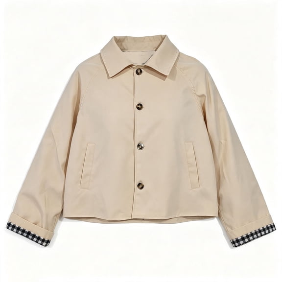 Jackets for Women Cropped Collared Button Jacket with Plaid Lined Short Trench Coat for Fall Khaki XL