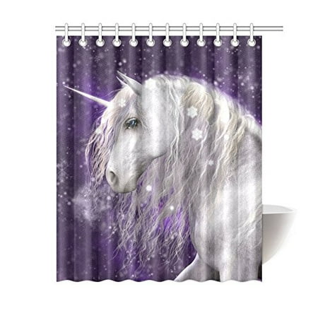Gckg Fantasy Purple Shower Curtain White Unicorn Polyester Fabric