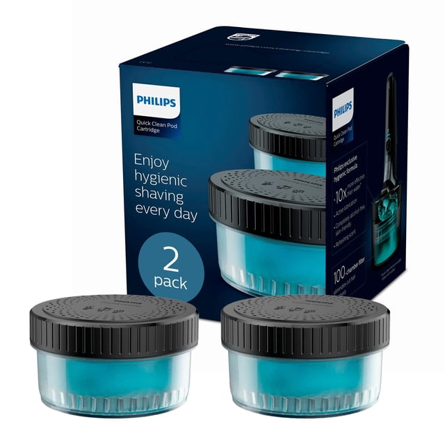 Philips Cartucho de limpieza rápida Quick Clean Pod, fácil limpieza de su afeitadora eléctrica, fórmula sin alcohol y respetuosa con la piel, paquete de 2,