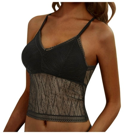 

Wireless Seamless Bra for Women Strappy Lingerie Floral Sheer Lace Bralette Padded Bra Crop Top Underwear