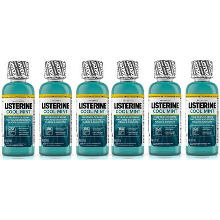 Listerine Cool Mint Antiseptic Mouthwash for Bad Breath, Travel Size 3.2 oz (6 Pack)