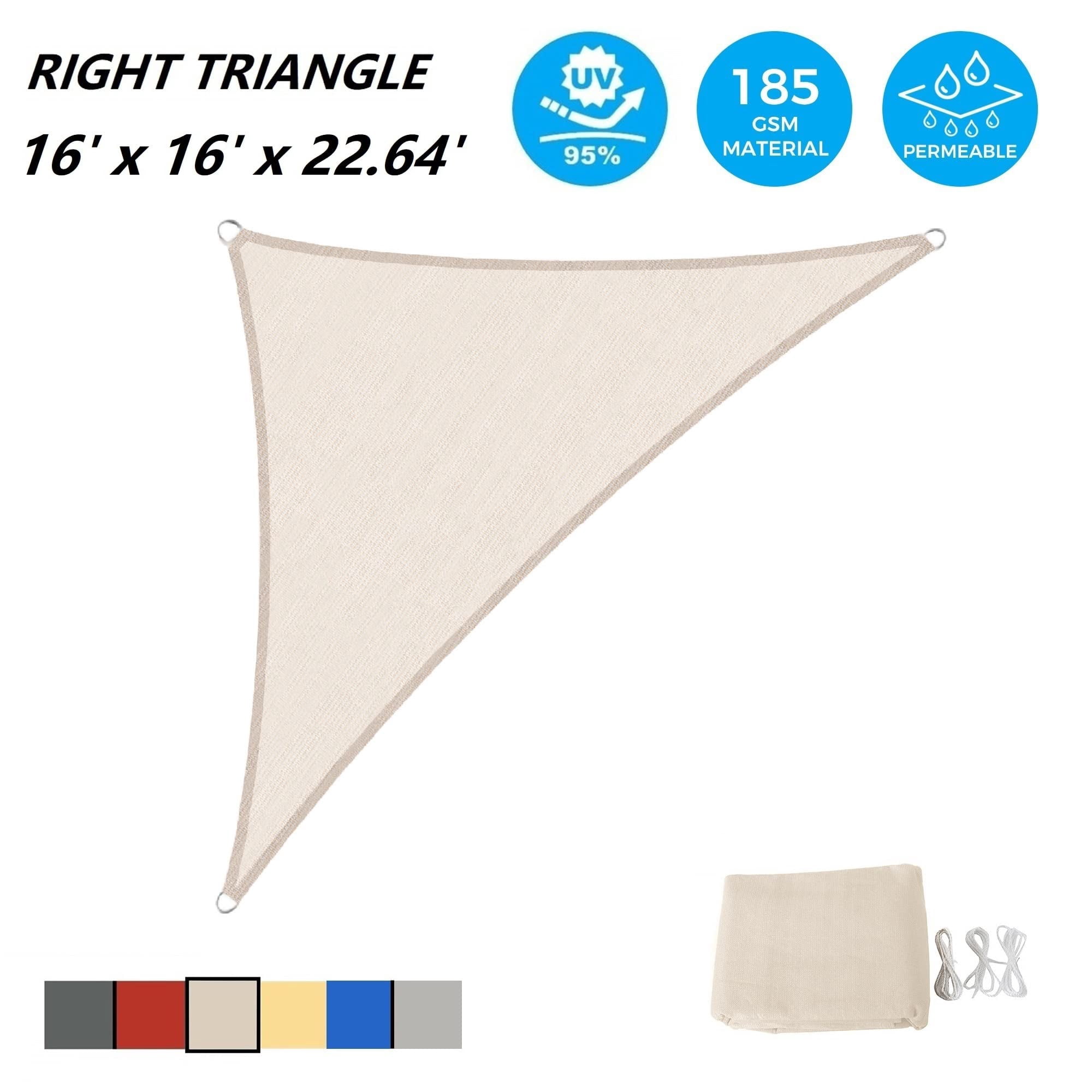 Outdoor Shade Sails, 16' x 16' x 22.6' Sun Shade Sail UV Block Canopy for Patio Backyard Lawn Garden, Cream