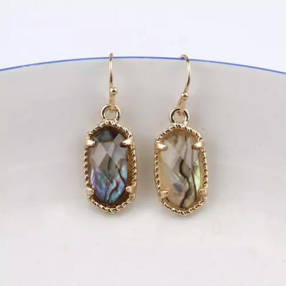 Small Oval Abalone Drop Earrings in Gold/ Silver Tone for Women Boutique Jewelry