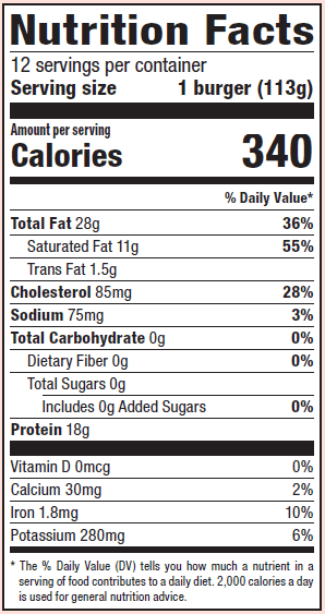 Great Value 100% Pure Beef Square Burgers, 75% Lean / 25% Fat, 3 lb, 12 Count (Frozen)