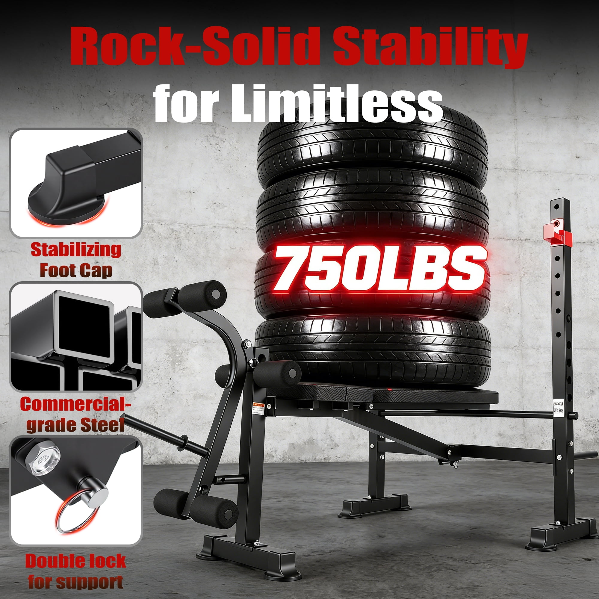 Adjustable Weight Bench Set with Leg Extension/Curl,750LBS Workout Bench with Bench press rack , Standard Bench Press Set for Home Gym Full Body Training