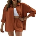 thumbnail image 1 of Trendy Button Down Shirt and Shorts Set for Women, 1 of 6