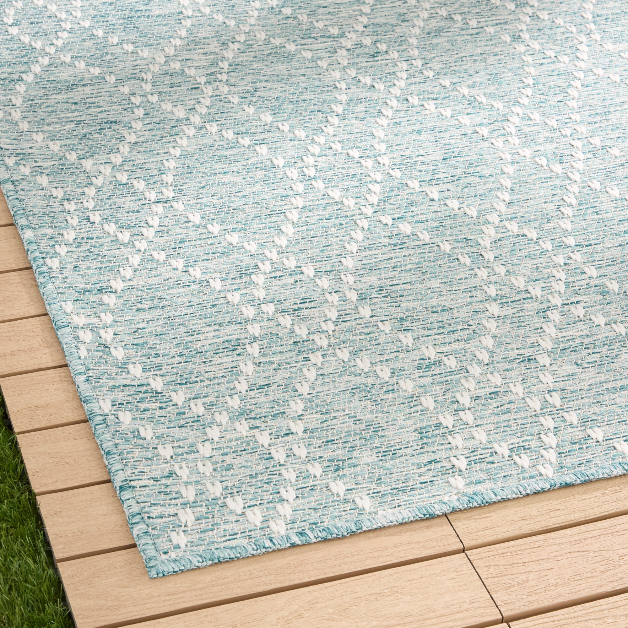 NICOLE MILLER NEW YORK Corin Distressed Indoor Outdoor Area Rug, UV Fade Resistant, Low Pile, Aqua/Cream, 5'2"x7'2"