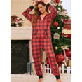 thumbnail image 4 of Avamo Women Long Sleeve Zipper Front Hooded Jumpsuit Sleepwear Onesie Pajamas Set With Pocket Ladies Loose Plaid Romper Playsuit, 4 of 6