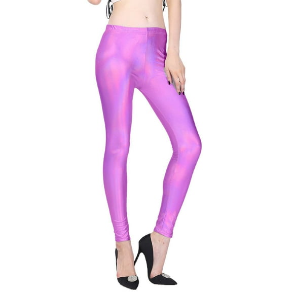 iTNHFP Women's Leggings Black with Feet Women's Colorful Shiny Leather Leggings Metallic Finish Skinny Fit Cropped 9/10 Length for Fall Versatile Fashion Pants