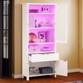 thumbnail image 2 of Dextrus 72" Tall Bookcases with LED Light& Drawers, 6 Tier Wooden Storage Bookshelf with Door, Display Cabinet, 2 of 10