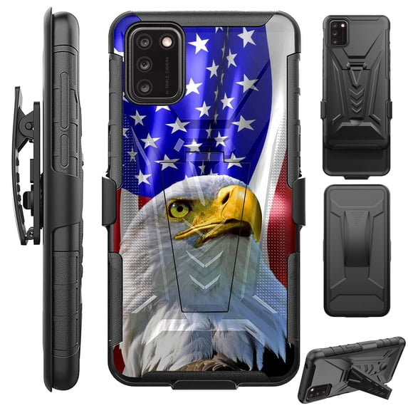 Compatible with TCL A3X Hybrid Luxguard Holster Phone Case Cover (Patriotic Eagle)