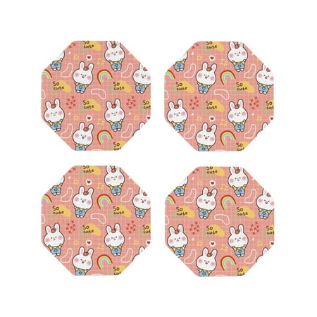 

Matuu Rabbit So Cute for Cup Coasters Set of 4 Leather Coasters Desk Coasters for Office Measures 4” x 4”-Octagon