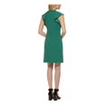 thumbnail image 2 of CALVIN KLEIN Womens Green Stretch Ruched Zippered Ruffle Cap Sleeve Mock Neck Above The Knee Party Sheath Dress 8, 2 of 5