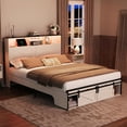 thumbnail image 6 of Resenkos Farmhouse Full Size Bed Frame with Storage Headboard, Charging Station & LED Lights, White, 6 of 12