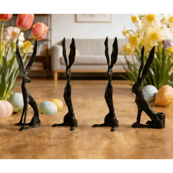 Easter Sculpted Bunny Collection, 10inch Resin Black Easter Decoration Rabbit Ornaments Spring Courtyard Lawn Garden Tabletop Sculpture, Bunnies Decoration for Easter Celebration