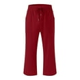 thumbnail image 4 of Bloomae Plus Size Capris Pants for Women Lightweight Cotton Linen Casual Summer 2025 Straight Wide Leg Loose Drawstring Elastic High Waist Cropped Trouser with Pockets A-Red XXXL, 4 of 5