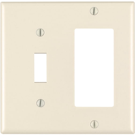 Leviton 80405-T 2-Gang, 1-Toggle 1-Decora/GFCI Combination Wallplate, Standard Size, Thermoset, Device Mount, Light Almond, 1-Pack,