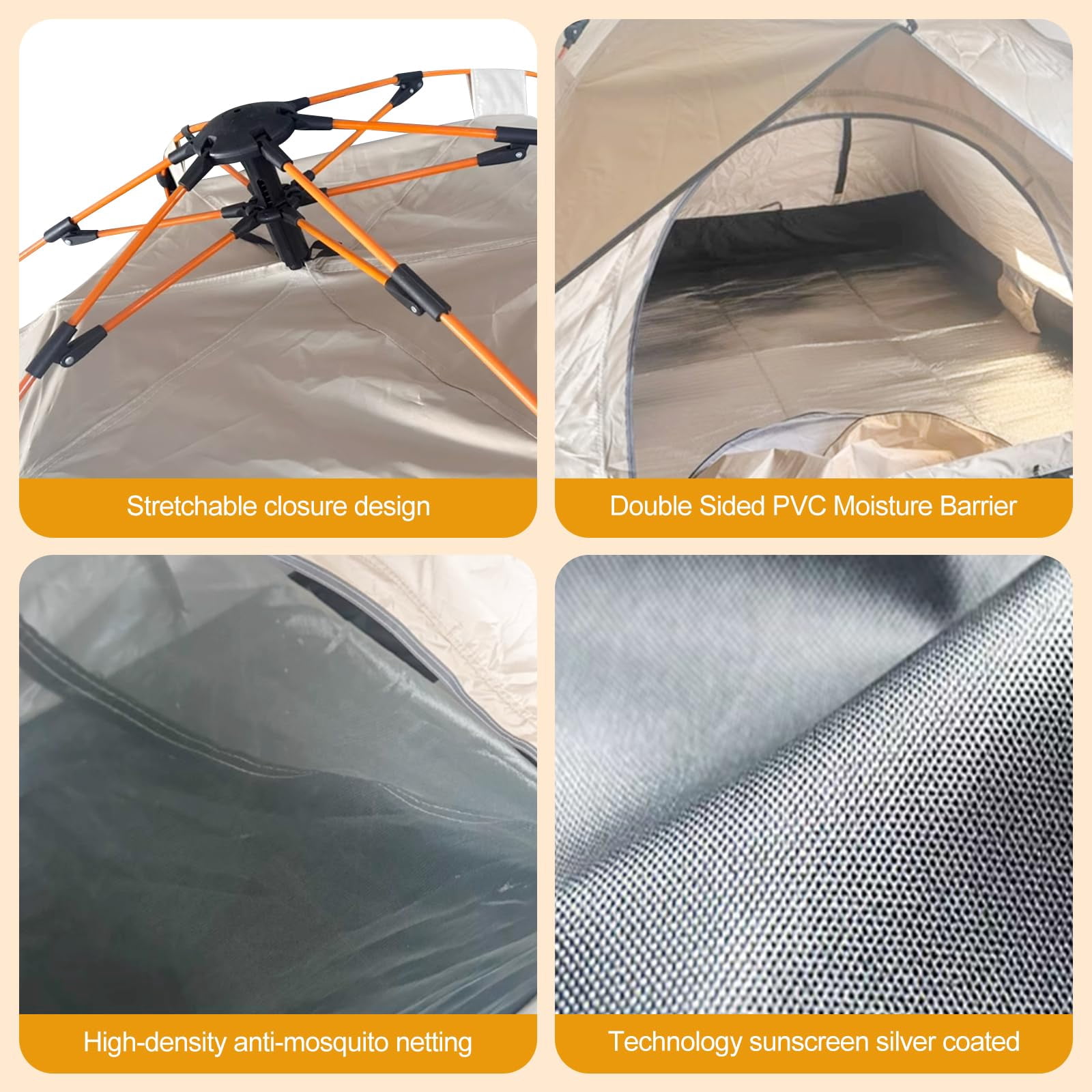3-4 Person Family Camping Tent - Waterproof Windproof 4-Season, 1500mm Rainfly, Carry Bag & Stakes Included