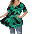 thumbnail image 2 of Camisa de mujer Camiseta de manga corta con estampado floral Blusa con cuello en V, Negro, Verde, 4XL Speravity AP002466-31, 2 of 3