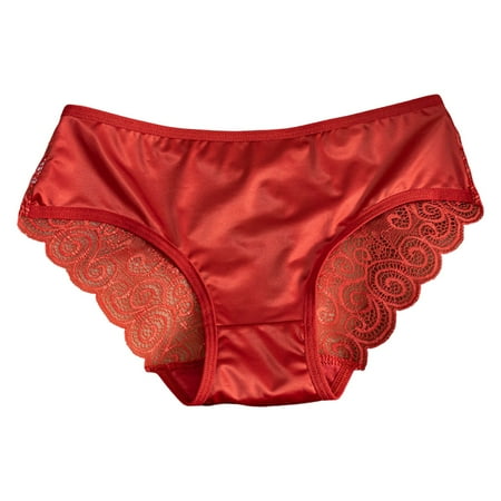 TTUHYWXI Underwear for Women Lace Bikini Panties Low Rise Cotton Hipster Stretch Ladies Cheeky Panty 1 Pack Red M