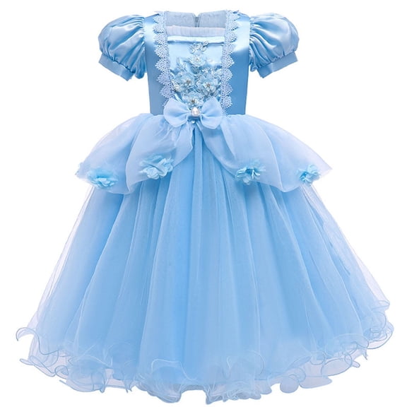 HAWEE Toddler Girls Princess Blue Costumes Halloween Dress up Fancy Gown for Cosplay Party