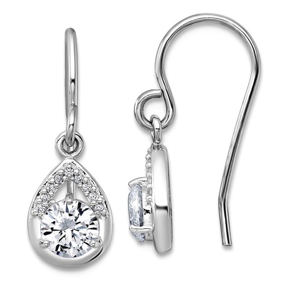 925 Sterling Silver Rhodium Plated Polished Cubic Zirconia Teardrop Dangle Earrings 19.5x7.4mm Wide Dangle Earring for W