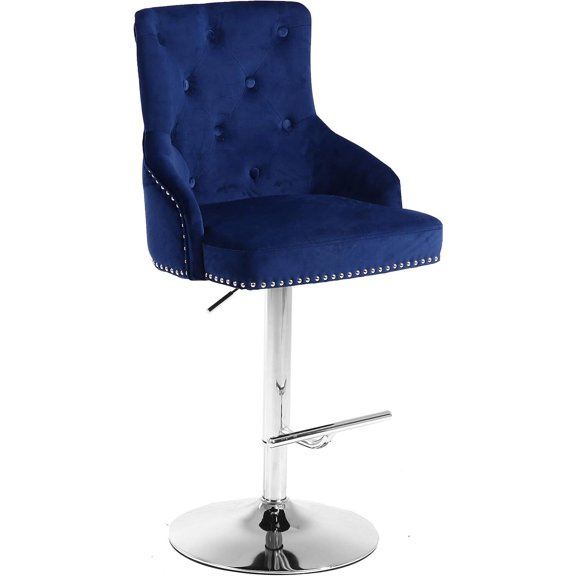HomeStock Antique Modern, Contemporary Velvet Upholstered Adjustable Bar/Counter Stool with Chrome Metal Base, 20.5" W x 22" D x 42"- 50" H-Color:Navy