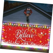 SKYSONIC 6.4x16 ft 2025 Christmas Garage Door Banner Featuring String Lights, Large Rustic Garage Door Banner Cover, Holiday Backdrop Decoration(Red,Believe)