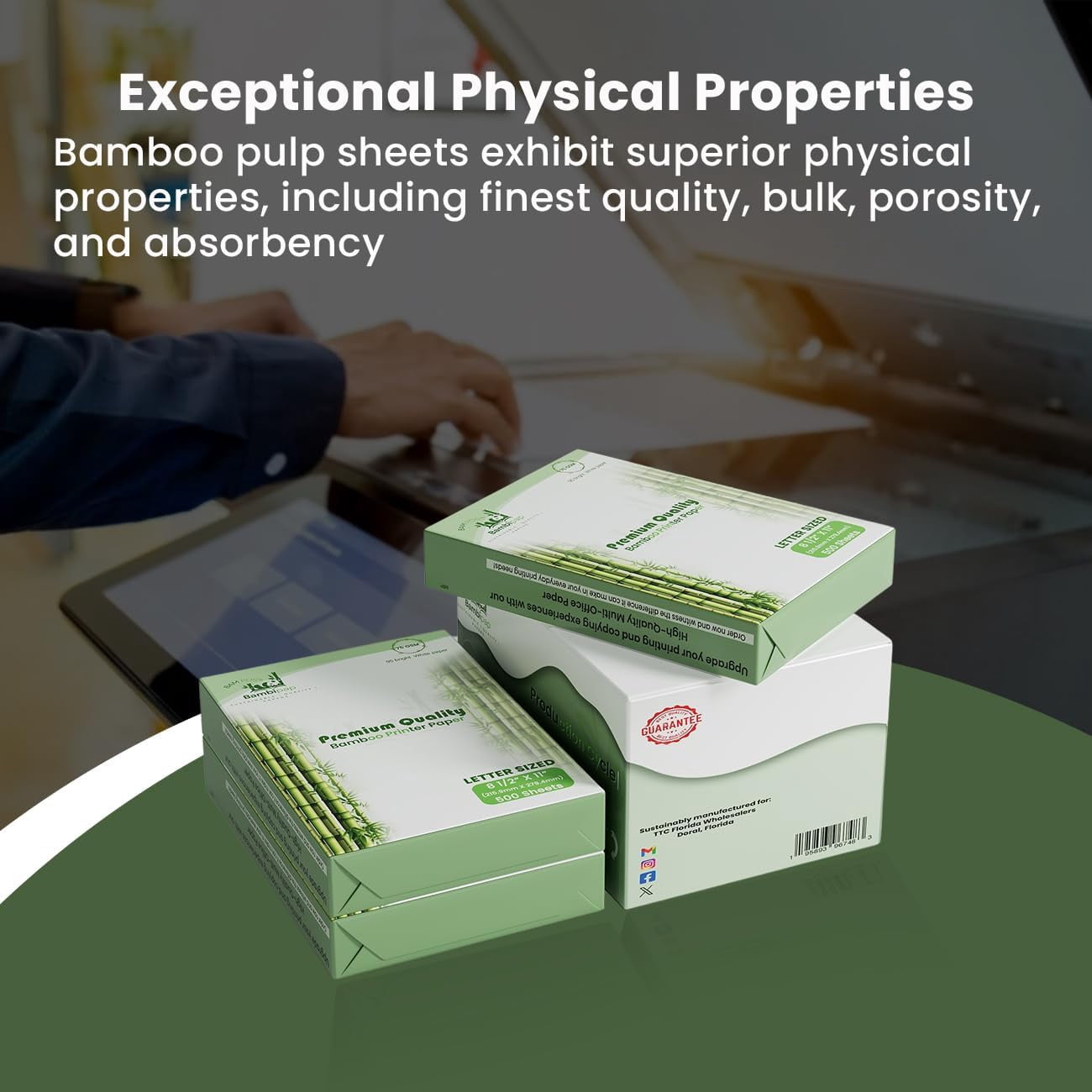 BAM POS Bamboo Printer Paper - 8 1/2” x 11”- 20LB Multipurpose White Paper - Made from Bamboo Fiber - 3 reams (1500 Sheets)
