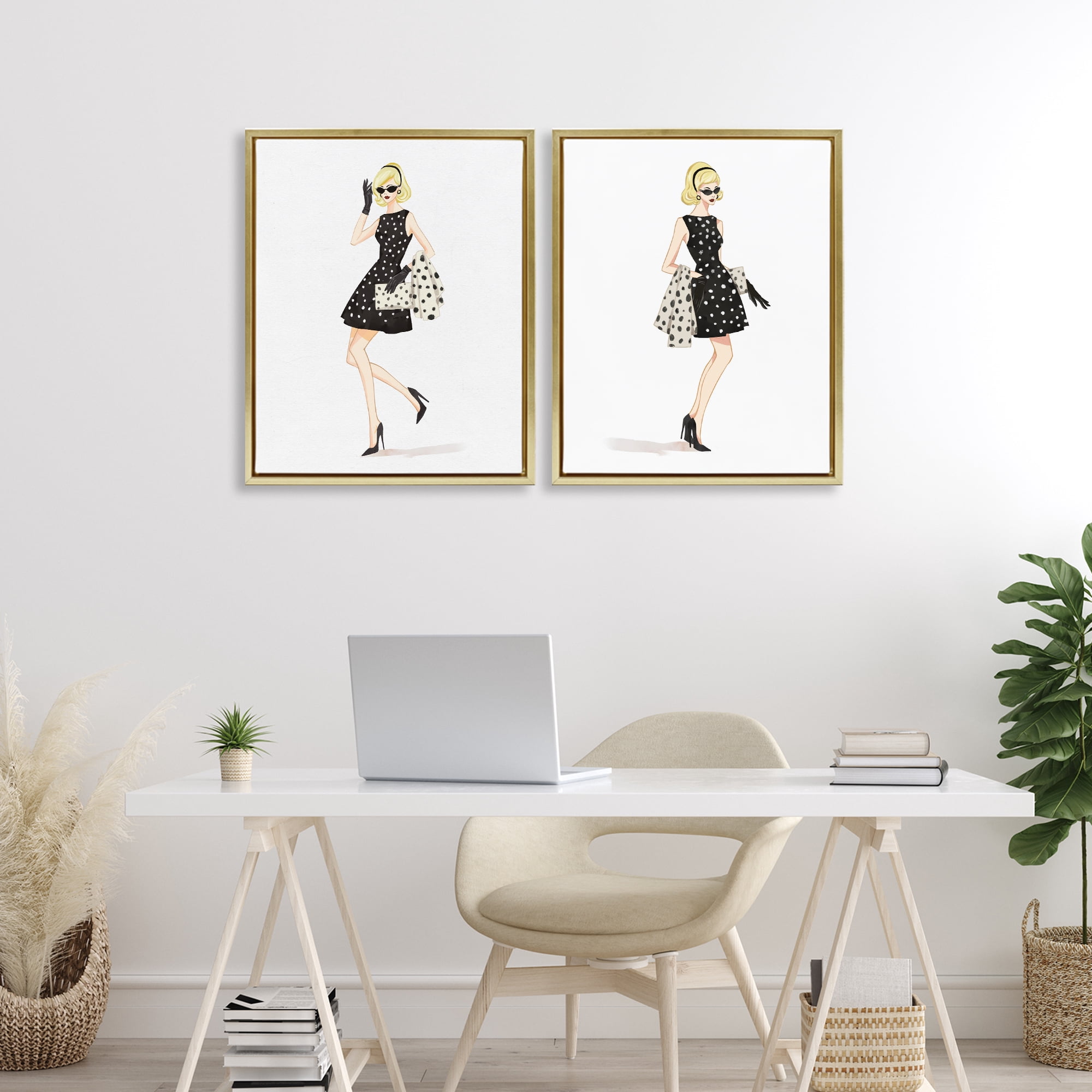 Stupell Industries Retro Glam Female 2 Piece Gold Framed Floater Canvas Set, design by Ziwei Li