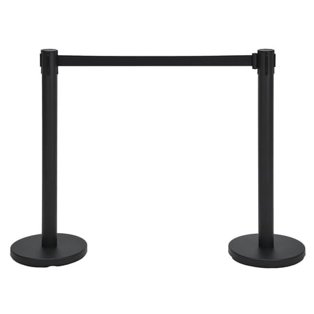 2 Pack Retractable Belt Stanchions 6.6 Ft Crowd Control Queue Barriers with Heavy Base Steel Posts for Airport Black