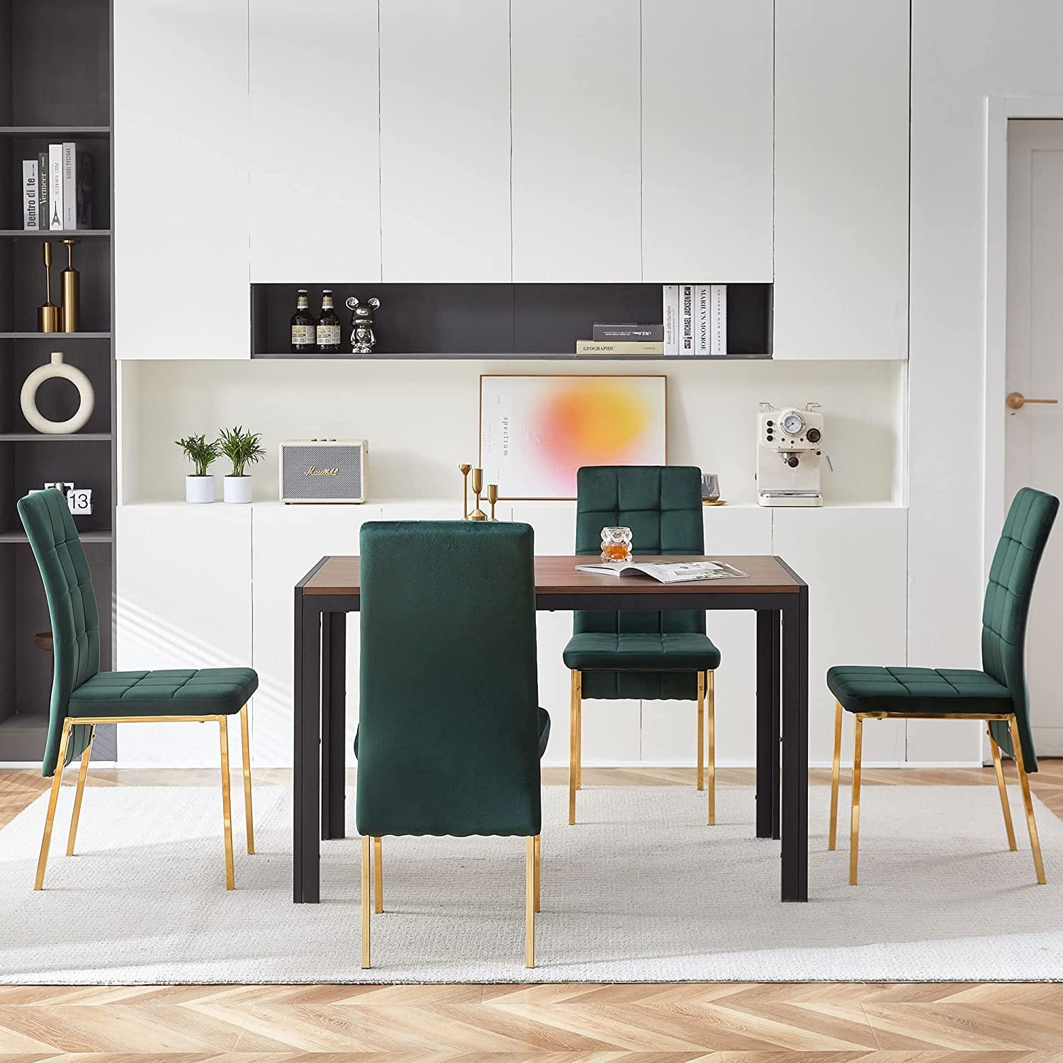 NORDICANA Set of 4 Dining Chair, Luxury Velvet Accent Chair High Back Living Room Chair No Arms, Upholstered Home Kitchen Chair with Gold Color Legs for Home,Hotel,Club