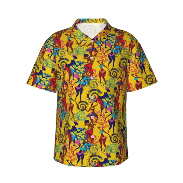 Balery Dancing African Womens Camisas hawaianas de manga corta para hombre, camisas playeras de corte holgado, camisas de vacaciones con botones,Small