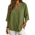 thumbnail image 5 of MVRLSH Womens Tops Shirts Blouse Casual Long Sleeve Spring Trendy Cotton Blend Summer Daily Outfit Shirt Loose Fit Linen Blouses Green - XXL, 5 of 6
