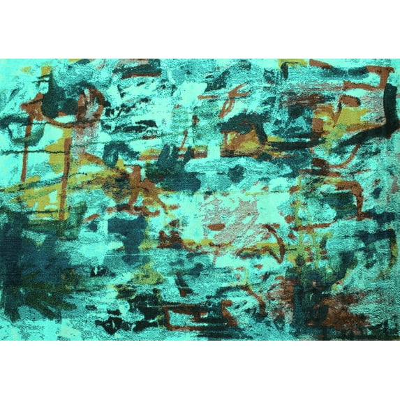 Ahgly Company Machine Washable Indoor Rectangle Abstract Turquoise Blue Contemporary Area Rugs, 8' x 12'