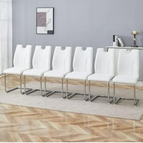 NYEESS Set of 6 White PU Dining Chairs with Silver Metal Legs, Modern Upholstered Seating for Kitchen or Office