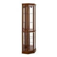 thumbnail image 2 of CKEASEAN Corner Curio Cabinet, 70" Tall Lighted Glass Display Cage with Tempered Glass Doors and 5 Adjustable Shelves, Wine Bar China Cabinet for Living Room (E26 Bulb Not Inclued), 2 of 15