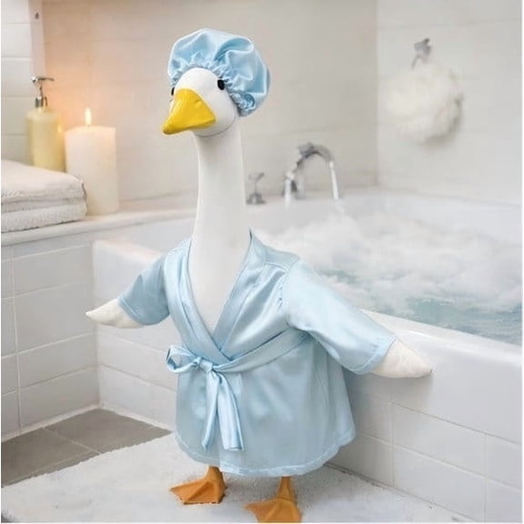 Violete Spring Summer Goose Bathrobe Costume Set, Polyester Funny Vacation Patio Porch Goose Outfit with Hat and Belt for Garden and Holiday Decor